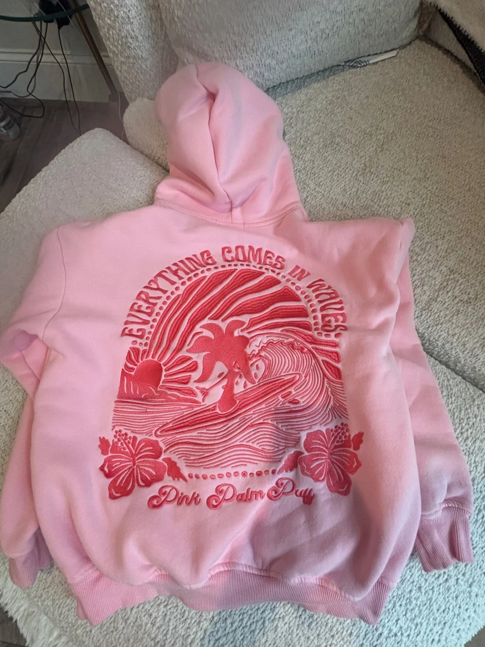 Pink Palm Puff Hoodie with Red Palm Logo - Women's Sweatshirt - Picture 3 of 10